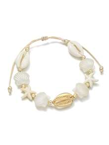 1pc Adjustable Seashell & Starfish Woven Bracelet, Boho Beach Style Jewelry, Suitable For Women Summer Beach & Daily Wear - Multicolor - View 4