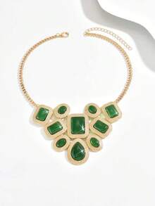 1件优雅个性化时尚波西米亚风金色和绿色几何金属DIY手工吊坠项链，专为女性设计，适合在派对、度假、婚礼、晚宴、音乐节和聚会等场合佩戴。 - 彩色 - 查看 3