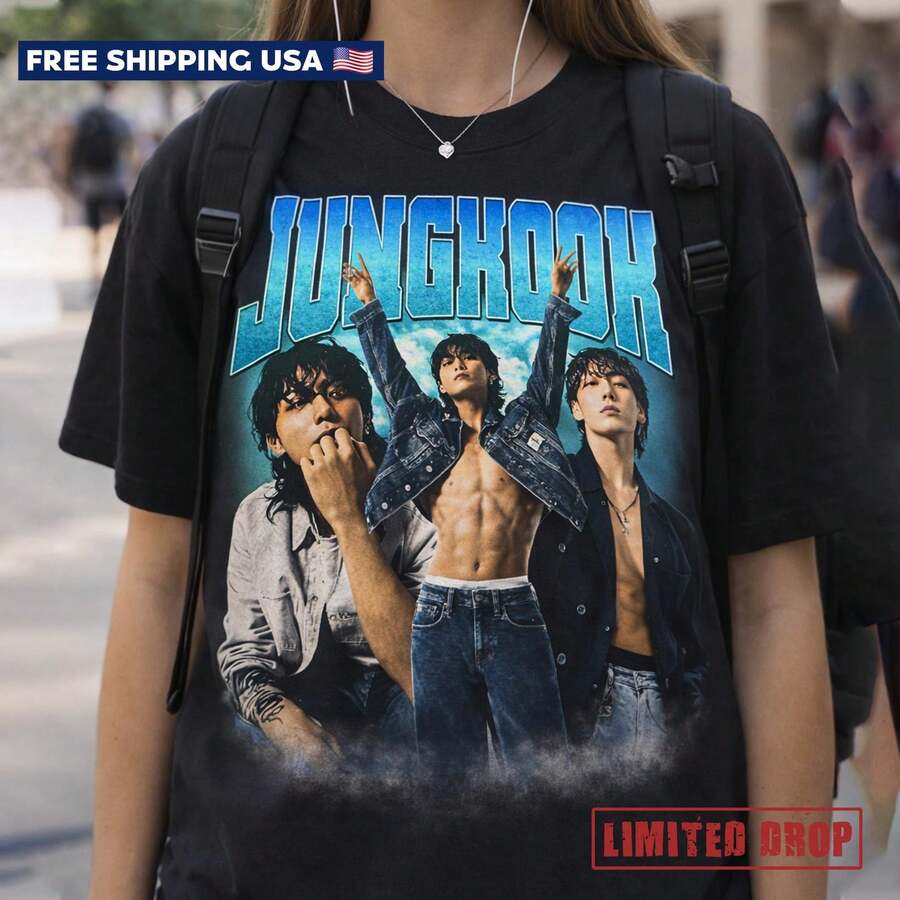 Jungkook Vintage Graphic T-Shirt Kpop Idol Shirt Korean Pop Star Tee Jungkook Fan Gift Aesthetic Streetwear Unisex Tee - màu đen - Xem 1