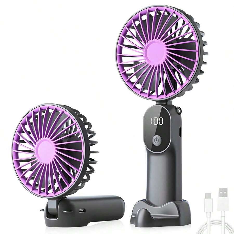 6-Speed Portable Handheld USB Rechargeable 90° Foldable Quiet Mini Personal Handheld Fan With Stand, Hands-Free Neck Strap, Outdoor Travel Beach Summer Accessory Gift