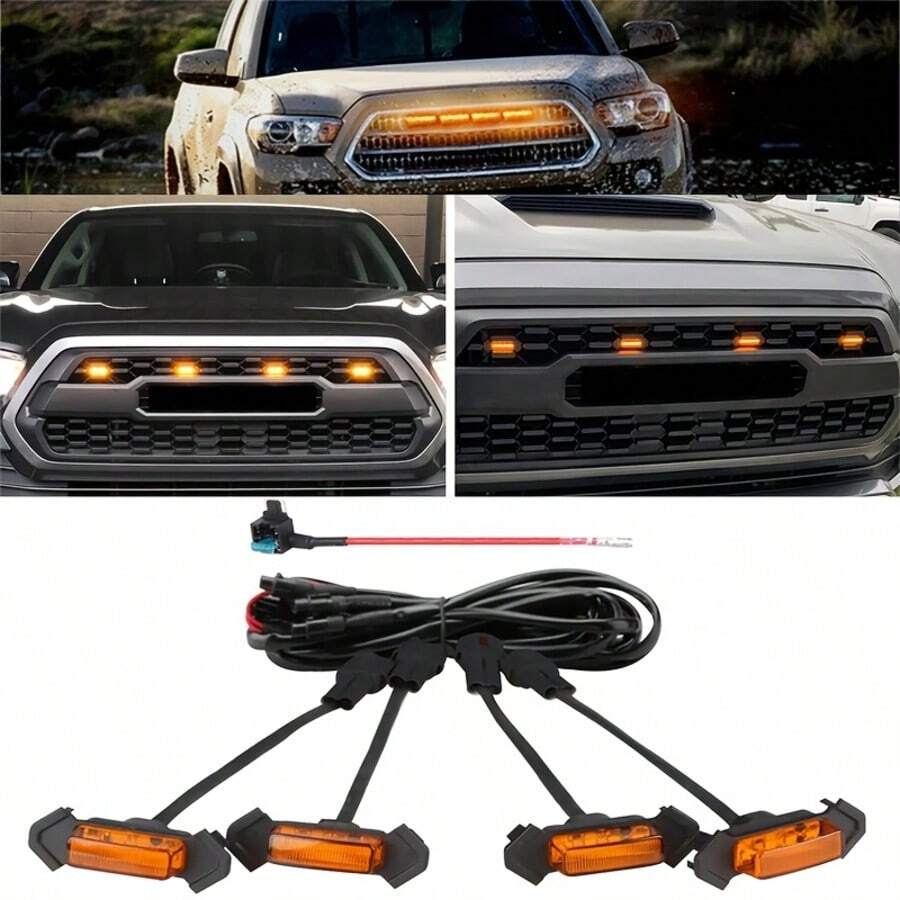 4PCS Car Front LED Grille Light For Tacoma 2016-2019 TRD PRO Amber White Grill Light Eagle Eye Lamp Off Road Trunk SUV