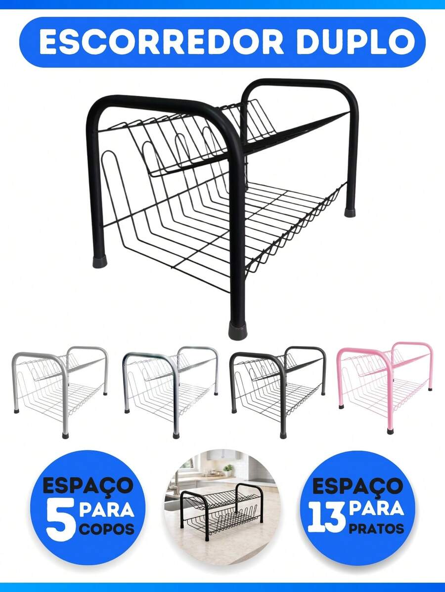 Modern Designer Double Dish Drainer 13 Plates With 2 Tiers - 黑色 - 查看 1