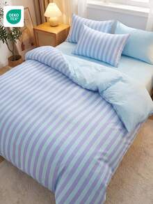 2/3件套床上用品，舒适透气，亲肤柔软抗起球，可爱家纺，蓝色条纹被套和枕套（不含被芯），适合所有床尺寸，四季皆宜，时尚可爱的卧室和宿舍被套套装，可机洗，房间装饰，通过Oeko-Tex认证 - 彩色 - 查看 5
