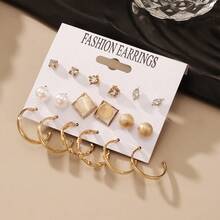 VKME 15 pares de pendientes de material de cumplimiento de metal con circonita, estrella de mar natural, concha y vieira natural - XH92825483 - Ver 6