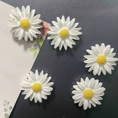 5个/10个/15个装白色雏菊树脂花冰箱贴，花卉冰箱贴，冰箱和家居装饰装饰磁贴
