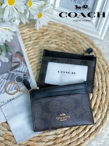 Coach ID Wallet Card Case Leather Purse With ID Window In Signature Canvas Small Wallet For Women With Zip Top Multi-Purpose Purses Gift For Her, Sister And Friends - 黑色 - 查看 1