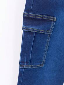 Wide-Leg Denim Pants With A Flattering High Waist And Functional Cargo-Style Side Pockets - Dark Blue H2KB20 - View 9