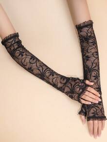 1 Pair Fashion Versatile Lace Embroidered Mesh Sheer Long Sleeve Floral Print Hollow-Out Fabric - Multicolor - View 3