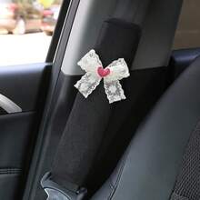 1pc/2pcs Linen Cooling Lace Bow Shoulder Pads, Car Seatbelt Covers, Women Car Interior Accessories - Lace Bow - View 3