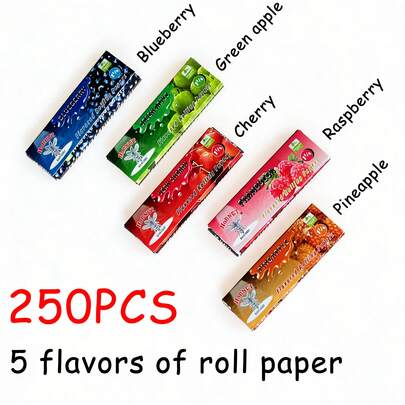 250 tờ (5 gói), 5 hương vị giấy cuốn thuốc lá, 1 gói mỗi hương vị, chất lượng cháy chậm, trải nghiệm cháy chậm tối giản, bộ 5 gói giấy cuốn thuốc lá, 50 tờ/gói, phụ kiện hút thuốc