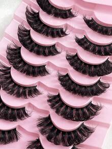 3D Fluffy Cat Eye Russian False Eyelashes, Curled & Thick DD Curl, 7 Pairs Natural & Dense Eyelashes Wholesale - Black - View 4