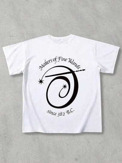 Strevion OBM Men X Harry Potter Áo thun nam cổ tròn tay ngắn in hình đũa phép Harry Potter tối giản, thích hợp mặc mùa hè.