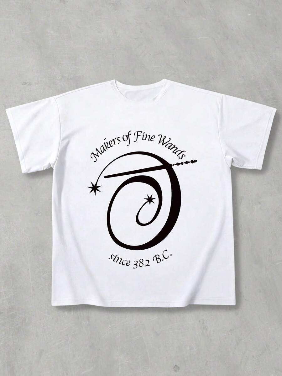 Strevion OBM Men X Harry Potter Áo thun nam cổ tròn tay ngắn in hình đũa phép Harry Potter tối giản, thích hợp mặc mùa hè. - trắng - Xem 1