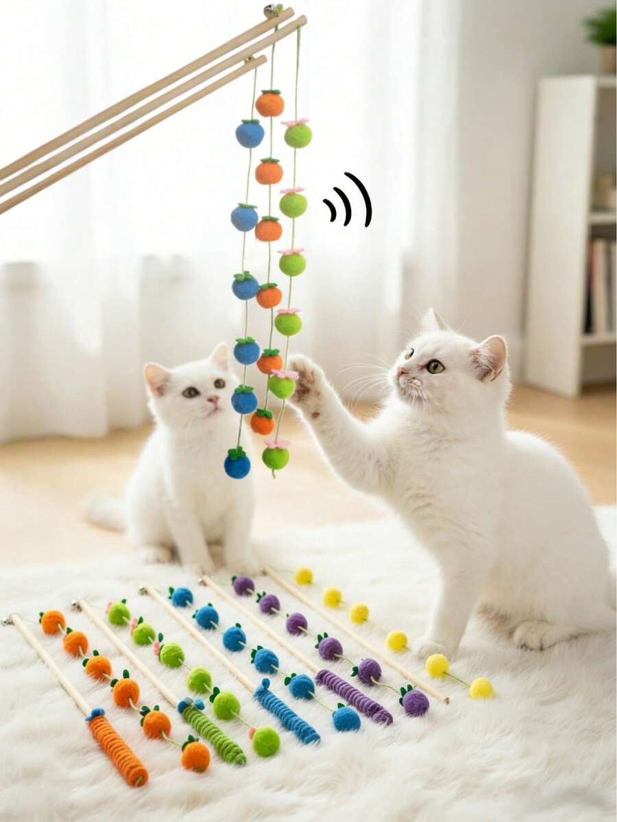 2 chiếc gậy đồ chơi cho mèo hình quả bóng nhồi bông, đồ chơi tương tác nhiều màu sắc có chuông, gậy mềm mại cho mèo trong nhà, đồ chơi vận động cho mèo con, gậy giải trí cho mèo, gậy đồ chơi hình thần tiên cho mèo, đồ chơi hình quả bóng nhồi bông cho mèo, nhiều màu sắc để lựa chọn.