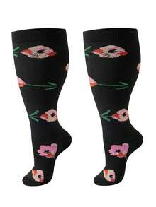 bropite 1/2/4双装加大码新款花卉图案压缩袜，男女通用，尼龙涤纶混纺针织面料，适合健身房、健身、室内/室外跑步、休闲、工作、长途旅行，也适用于篮球、足球、排球、羽毛球、滑冰、滑雪、体操、瑜伽等运动，可作为健身礼物赠送给亲朋好友。 - 彩色 - 查看 12