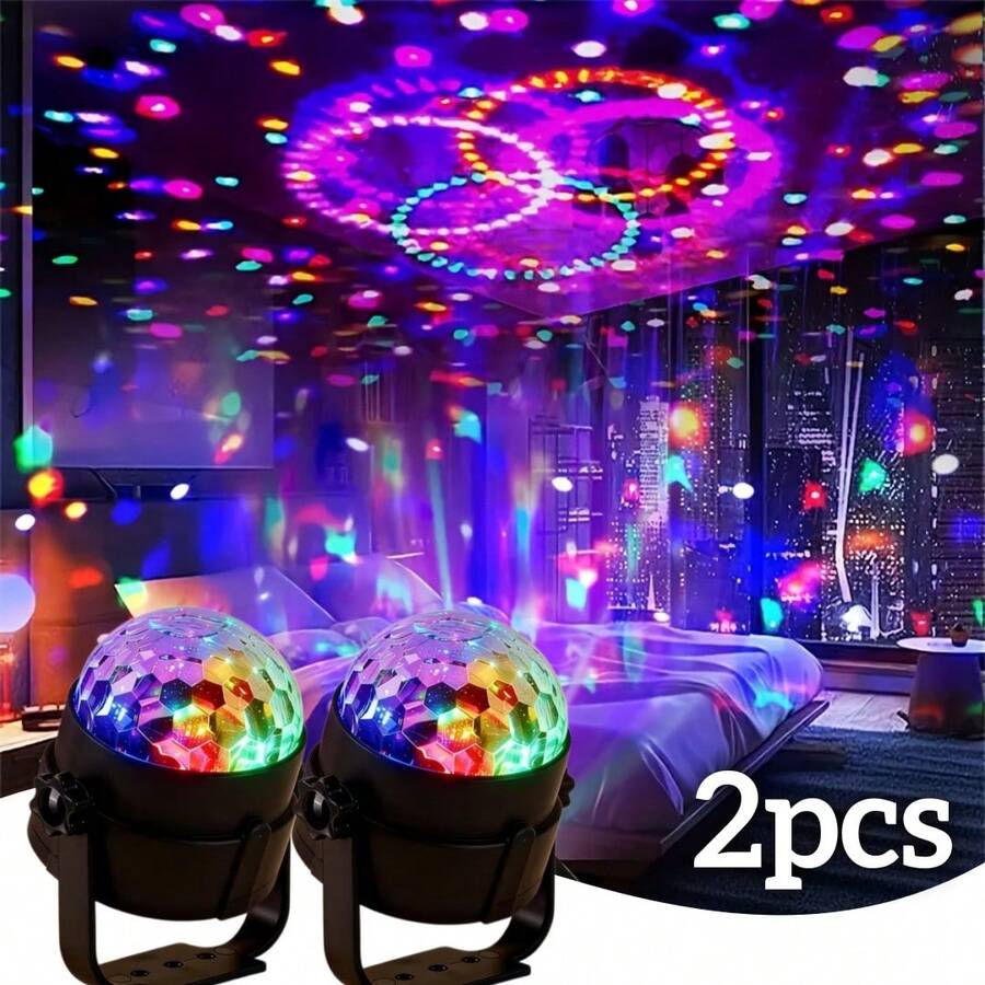2个RGB氛围灯 | 投影灯 | 黑色 | 带支架 | 可桌面/壁挂 | USB供电 | 双包装 | 声控 | 音乐同步灯光 | 适用于卧室、派对、KTV、汽车、聚会、节日