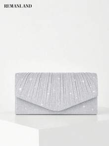 REMANLAND Eye-Catching Silver Sequined Clutch With Vertical Pleats, Featuring A Striking Sequined Texture And An Envelope Design. Perfect For Parties And Nightclubs, And A Great Gift. - Silver - View 8