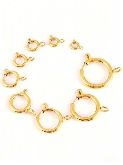10Pcs/Pack Gold Silver Round Spring Ring Clasps Connectors Color Retaining Fasteners For DIY Jewelry Making Accessories Fit Bracelet Necklace Chain Durable Sturdy Easy To Use Secure Practical Multi-Fit For Daily Wear Party Handmade Craft Gift For Valentine's Day Mother's Day Anniversary Birthday Stylish Delicate Practical