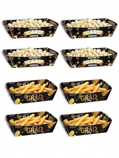 6 piezas de bandejas de papel con tema de graduación, color negro con patrón de fuegos artificiales "GRAD", felicitaciones por la graduación, se pueden usar como cajas de comida, bandejas para hornear, decoraciones para fiestas de graduación, bandejas para palomitas de maíz/papas fritas, decoración del hogar, decoración de mesa, decoraciones de graduación, suministros para fiestas de graduación, herramientas de cocción, utensilios de cocina, accesorios de cocina