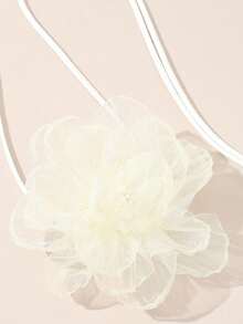 1pc Vintage French Large Flower Choker Necklace, Net Yarn Lace Tassel, Wedding Evening Valentine's Day Accessory - 白色 - 查看 2