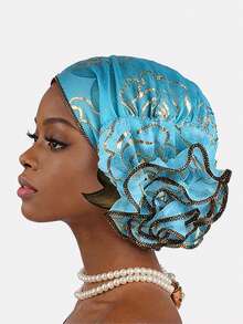 1件装女士金箔蕾丝头巾帽，穆斯林头巾，防脱发帽，适合日常佩戴 - 彩色 - 查看 10