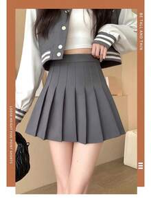 New Pleated Skirt  Womens Skirts Japanese School High Waist Kawaii Cute Plaid Skirt Uniform Harajuku Jupe - màu đen - Xem 8