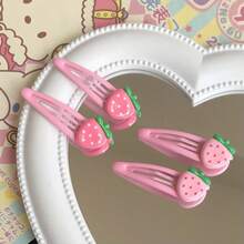 8pcs/Set Fashionable Cute Strawberry Fruit Bangs Hair Clips - 8pcs Strawberry Hair Clip Set - View 5