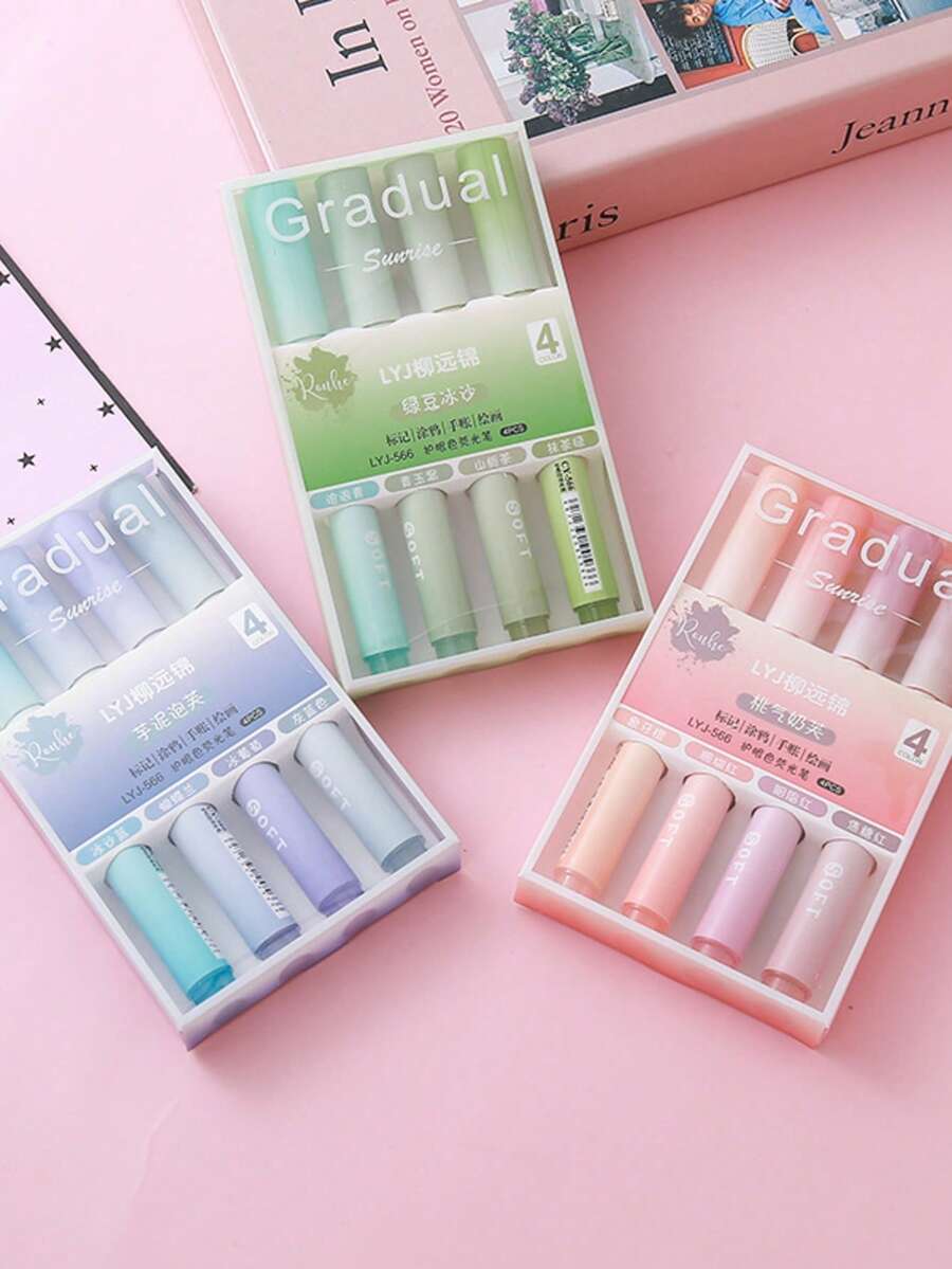 Gradient Fluorescent Highlighter Pen, High-Quality Colorful Marker Pen For Students, Meetings, Eye-Friendly, Large Capacity - Sets - View 1
