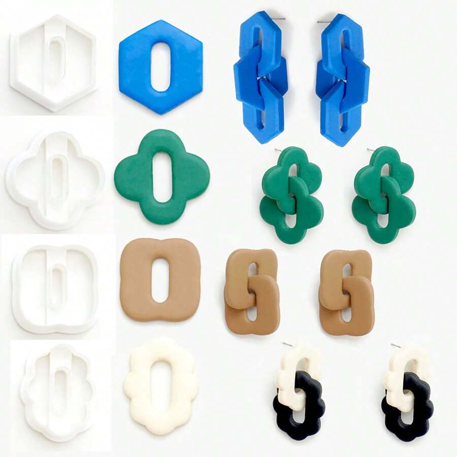 1 pieza/4 piezas Molde de arcilla suave 3D geométrico versátil a juego doble, para grabado y corte precisos en manualidades hechas a mano - Blanco - Ver 1