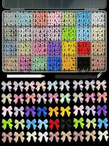 1 Box Random Mixed ABS Bow Nail Art Decorations, 3D Stereoscopic Design, 28 Colors Available Including Solid Color Bows And Colorful Bows, Versatile For Nail Art DIY Nails Nail Charms - Multicolor - View 7