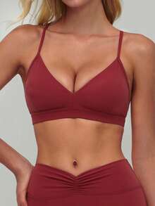 Women's V-Neck Y-Shaped Back Athletic Training Active Tops Adjustable Shoulder Straps Fitness Running Yoga Sports Bra - Red - View 3