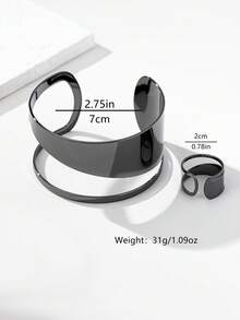 一套男女皆宜的时尚黑色镍几何戒指和手链套装，适合节日、派对、舞会和日常佩戴。 - 黑色 - 查看 2