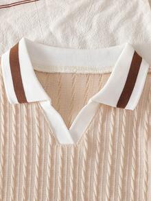 Bộ đồ thường ngày cho bé trai gồm áo thun cổ chữ V và quần short, thiết kế tối giản. - Màu be - Xem 6