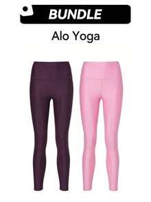 Alo Legging & Leggings Set Breathable Good Elasticity Lightweight Soft Stretch High Waist Daily Yoga Gym Women Red & Pink W5766R-BURGUNDY+W5766r-Pink - Dark purple-pink - View 1