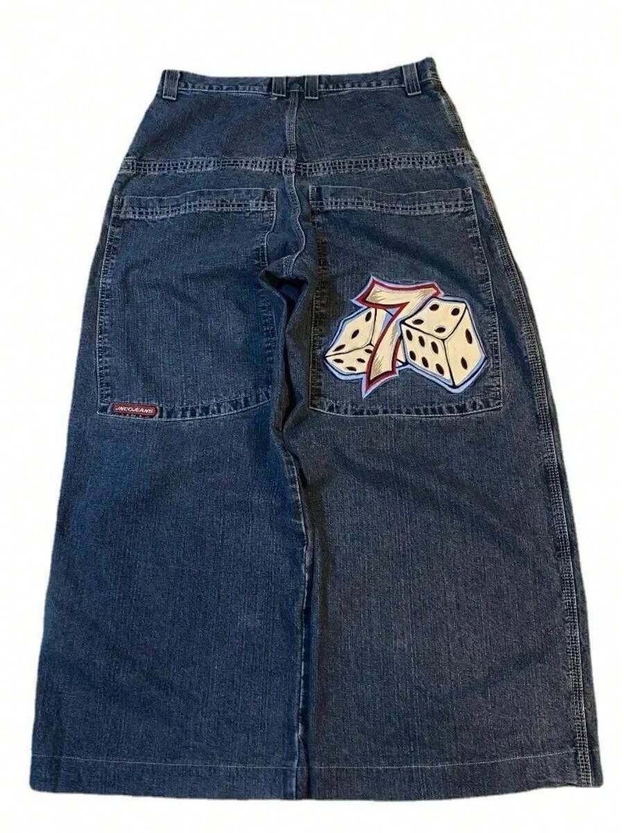 Y2K Street Jeans Harajuku Hip-hop Letra Retro Azul Suelto Pantalones Sueltos De Cintura Alta De Pierna Ancha - N02 Azul - Ver 1