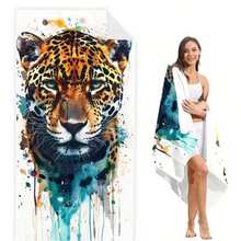 Toalla de baño con estampado de leopardo en acuarela, toalla de baño ligera y de secado rápido, toalla de microfibra suave para nadar, toalla de piscina, toalla de ducha, muy absorbente, perfecta para verano, exterior, deportes, viajes, playa, piscina - A - Ver 1