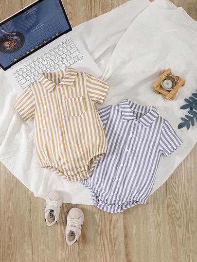 Bộ 2 áo liền quần ngắn tay kẻ caro cho bé sơ sinh/trẻ nhỏ, áo liền quần nhẹ nhàng mùa hè thoải mái cho bé trai và bé gái.