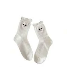 女士无缝系带袜，吸湿排汗，可爱卡通大眼睛设计，中筒长度，系带设计，适合夏季，薄款日系风格，甜美洛丽塔蕾丝JK袜 - 彩色 - 查看 8