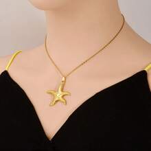 1pc Minimalist Fashionable 304 Stainless Steel Electroplated High-Quality Ocean Animal Pendant Necklace, Gold/Silver Color, Suitable For Women's Daily Wear, Comes With 1.6mm Thick Chain With Seashell & Starfish Decor - S424 - View 8