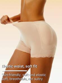 Women Padded Butt Lifter Shorts,Lace Shapewear Shorts With Butt Pads,Sexy Figure Shaping Seamless Tummy Control Panties - 杏色 - 查看 4