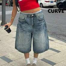 Quần jeans ống rộng lửng, cạp trung, không co giãn, kiểu dáng đường phố thường ngày mới của châu Âu và Mỹ dành cho nữ cỡ lớn, mùa xuân/hè. - Rửa nhẹ - Xem 3