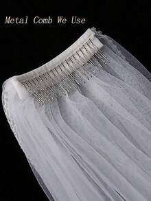 1pc Long White Single Layer Lace Cathedral Bridal Veil With Metal Comb - trắng - Xem 4