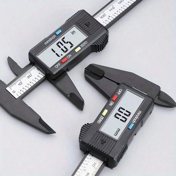 1 pieza Calibrador digital de precisión, micrómetro electrónico con pantalla LCD, calibrador vernier de fibra de carbono, alimentado por batería, batería de botón no recargable, voltaje de funcionamiento ≤36V, para carpintería, metalurgia, proyectos DIY - Rango de medición de hasta 150 mm