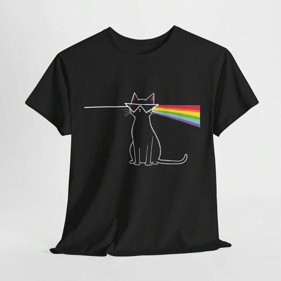 Dark Side Of The Meow Cat T-Shirt Pink Floyd Inspired Funny Tee - màu đen - Xem 1