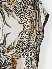 1pc Women's Personalized Tiger Print Faux Silk Pullover Robe, Fashion Casual Beach Cover-Up For Spring/Summer, Sunscreen Satin Shawl, Holiday, Travel Essential - Multicolor - View 2