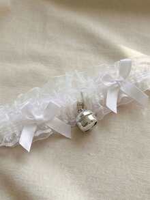 性感蕾丝吊袜带，带铃铛和链条，新娘婚礼腿部吊袜带 - 彩色 - 查看 8