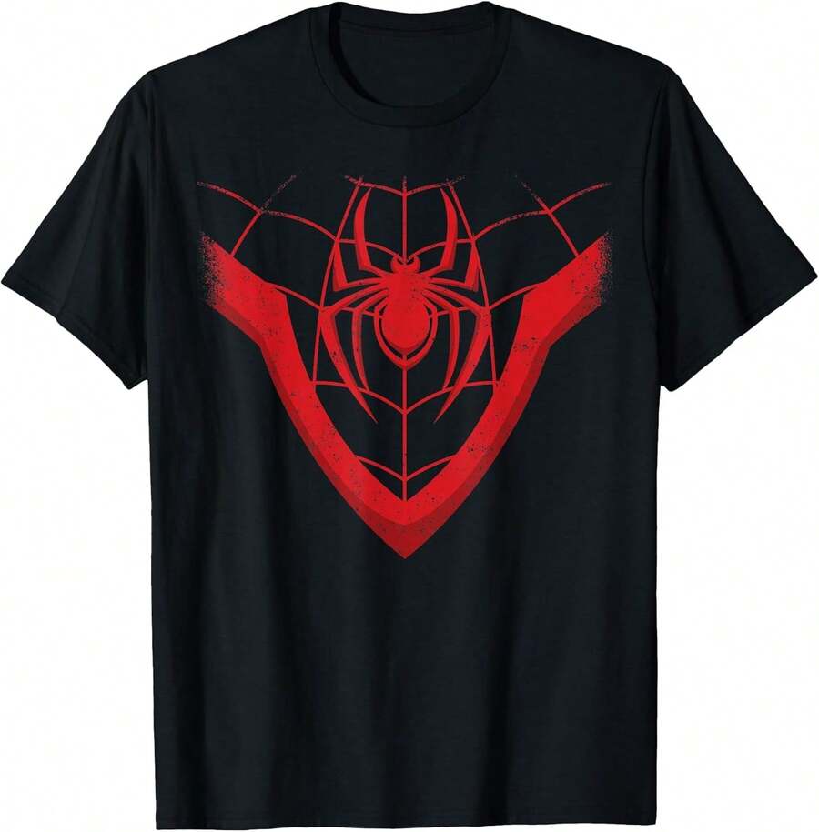 Spider-Man Miles Morales T-Shirt Small Summer Holiday Outfits Pure Cotton T-Shirts, Hip-Hop Retro Shirts, Graphic T-Shirts, Street Style Men's Fun Shirts - 黑色 - 查看 1