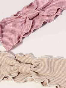2pcs Women Wavy Edge Bow Knit Headband, Soft Stretch Solid Color Hair Wrap, Casual Daily Makeup Washing Hair Accessory - Multicolor - View 6
