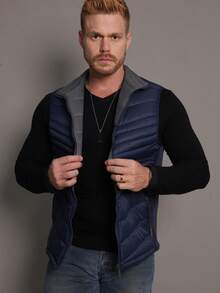 Men's Double-Sided Puffer Vest With Zipper For Winter - Azul Marino - Ver 10