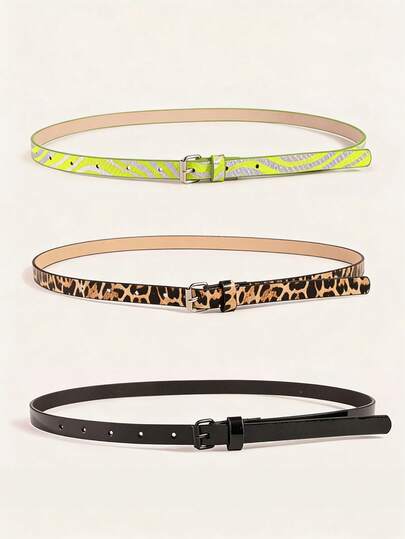 Bộ 3 thắt lưng thời trang đa năng dành cho nữ, thắt lưng mảnh bằng da PU tối giản, phụ kiện thời trang sành điệu cho váy, hàng có sẵn